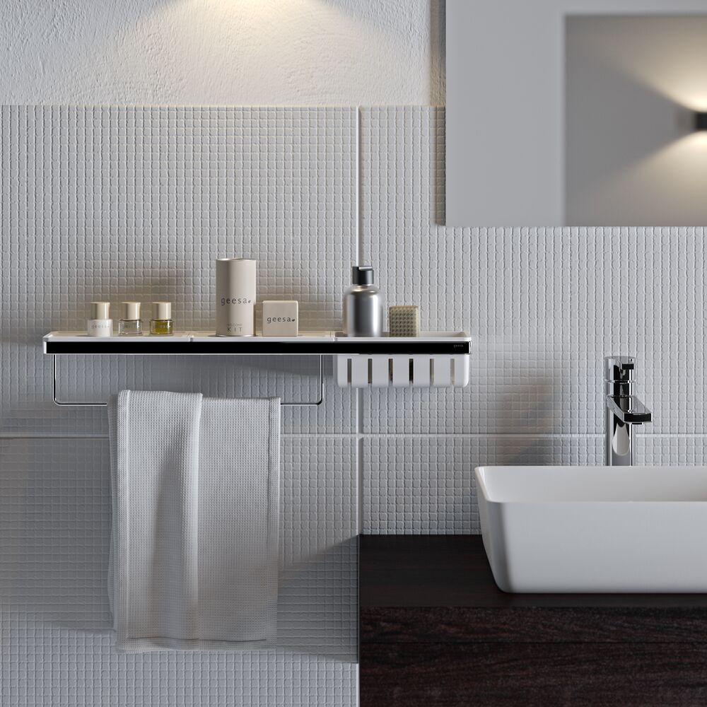 Geesa Frame planchet met handdoekrek en douchemand wit/chroom