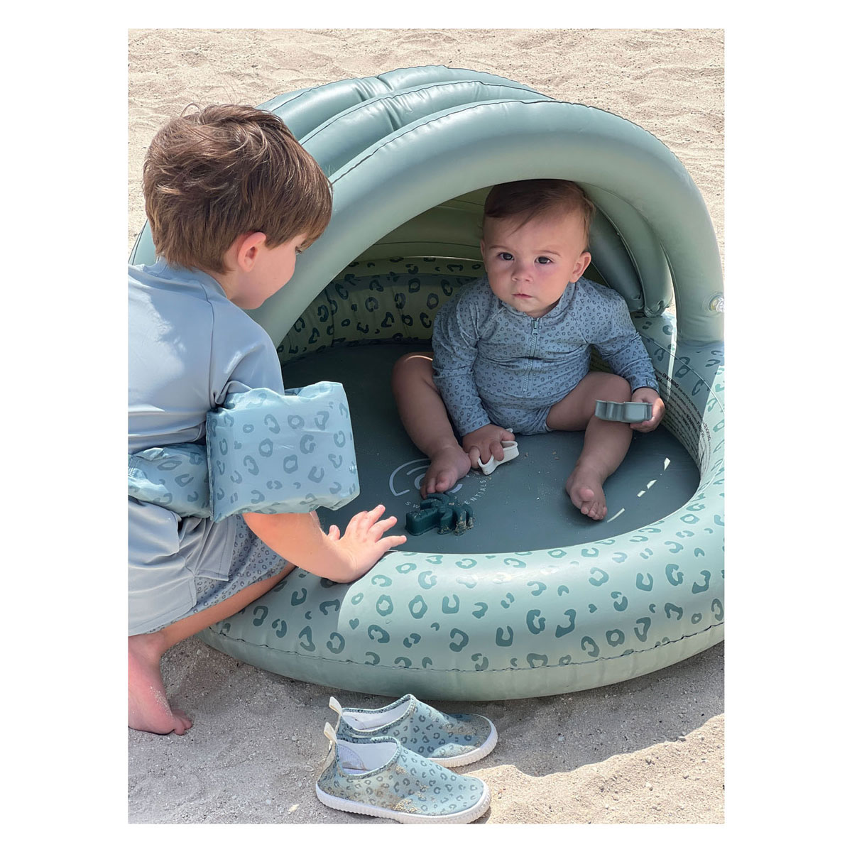 Swim Essentials Kinderzwembad met Zonnescherm Luipaard Groen