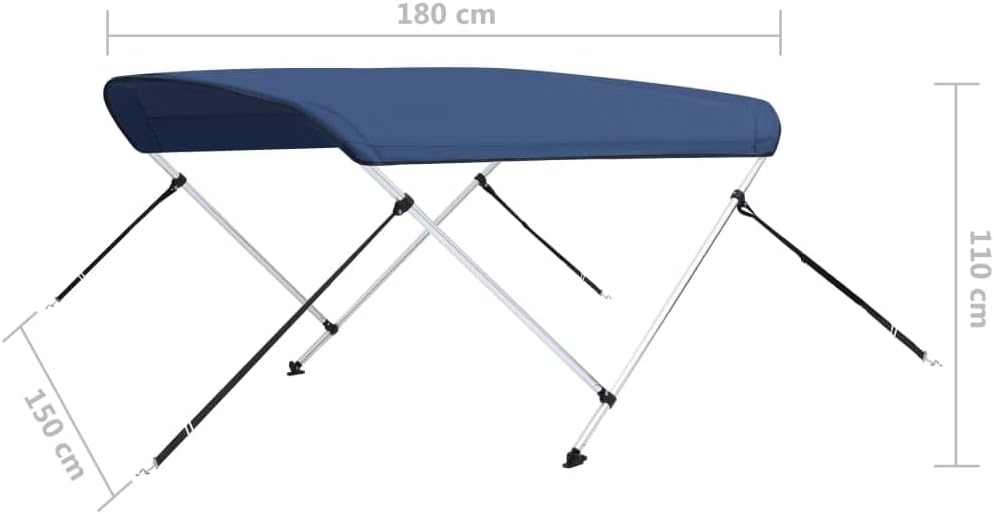 vidaXL 2-Bow Bimini Top mit Edelstahl-Clip Bootsverdeck Boot Verdeck Sonnendach Sonnenverdeck Sonnensegel Sonnenschutz Marineblau 180x150x110cm