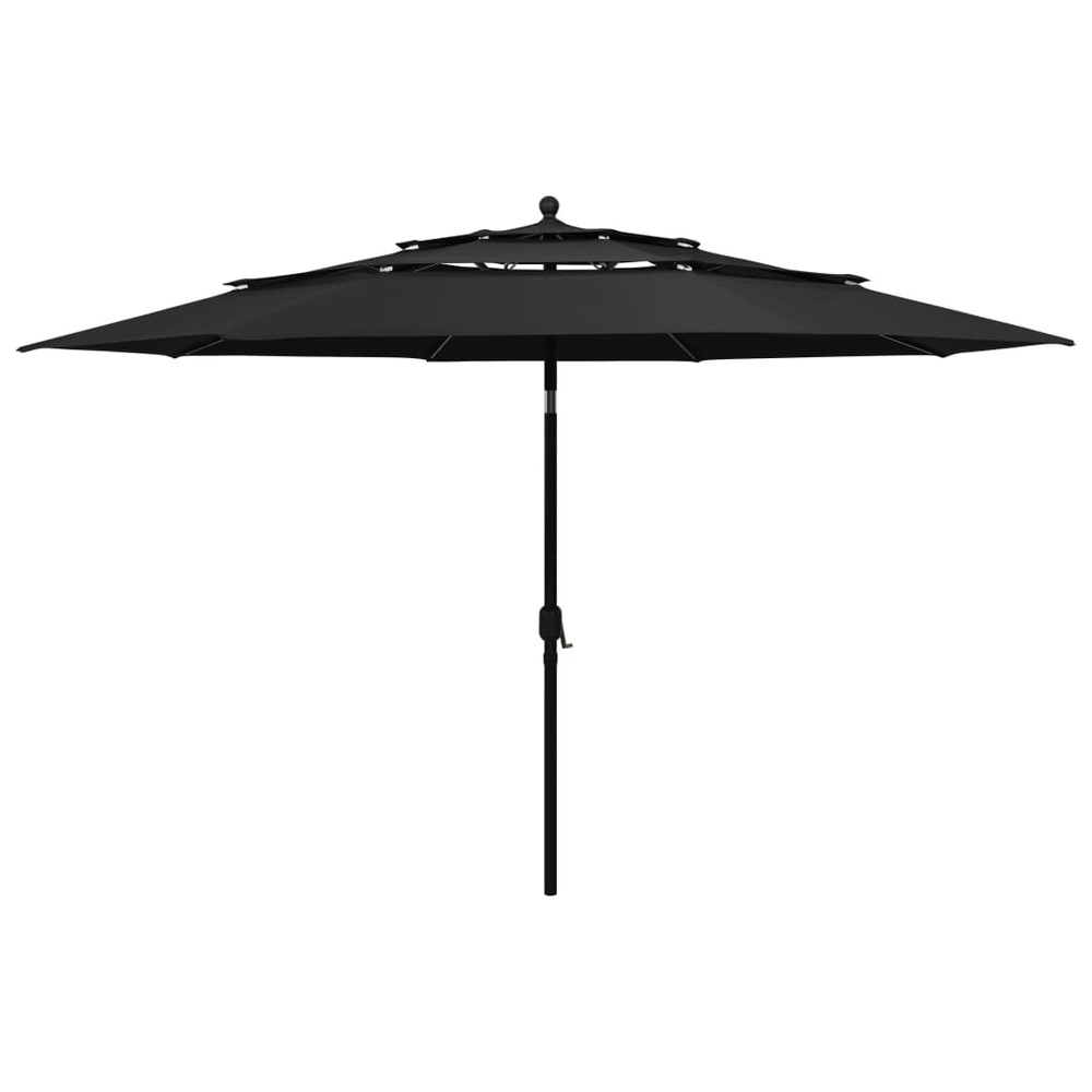 Parasol mobilier de jardin à 3 niveaux avec mât en aluminium 3,5 m noir