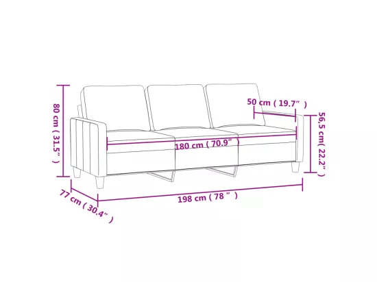 Canapé à 3 places Gris foncé 180 cm Tissu