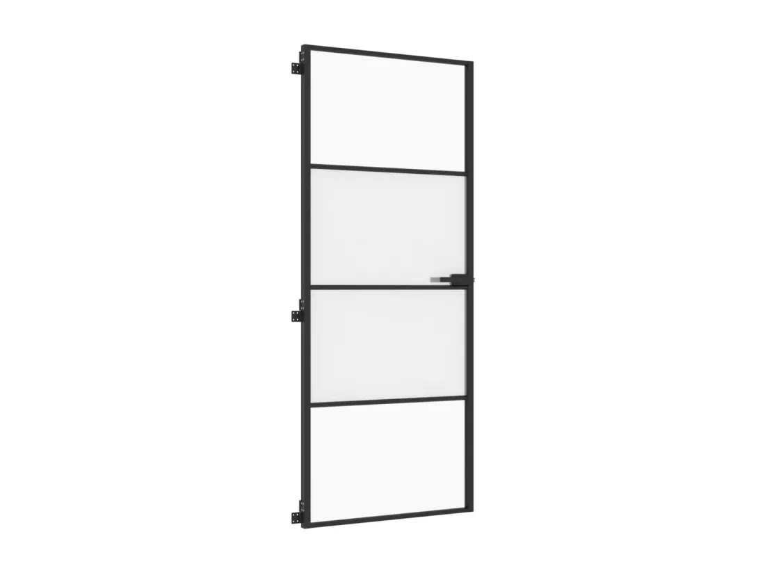 Porte intérieure mince noir 83x201,5 cm verre trempé aluminium