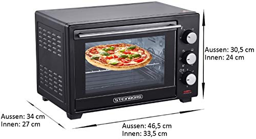 STEInBORG Mini four 25 litres | Four à pizza | Four 3 en 1 | Mini four | Mini four | Plaque ramasse miettes | Chaleur de voûte et de sole | Convection | Minuterie 60 min | 1600 W : Cuisine et Maison