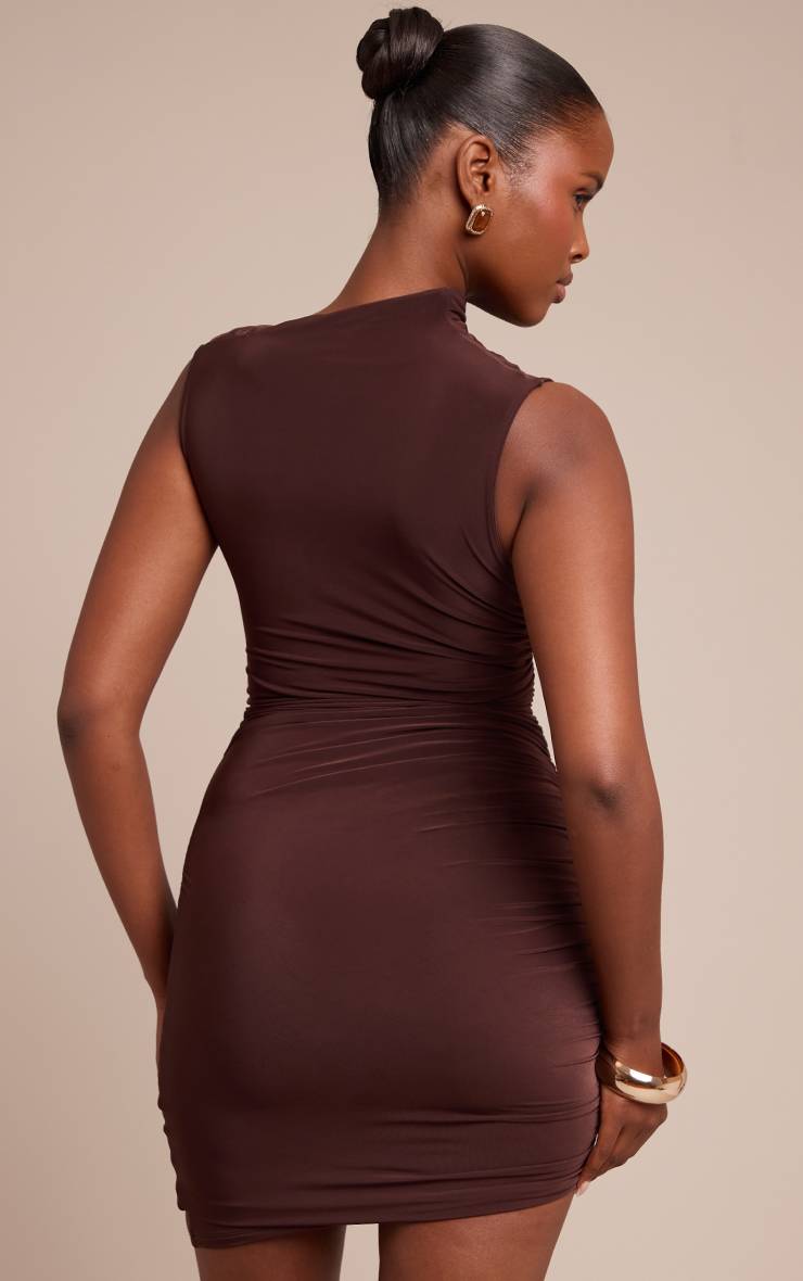 Chocolat Robe Moulante Froncée En Jersey Slinky Double Épaisseur