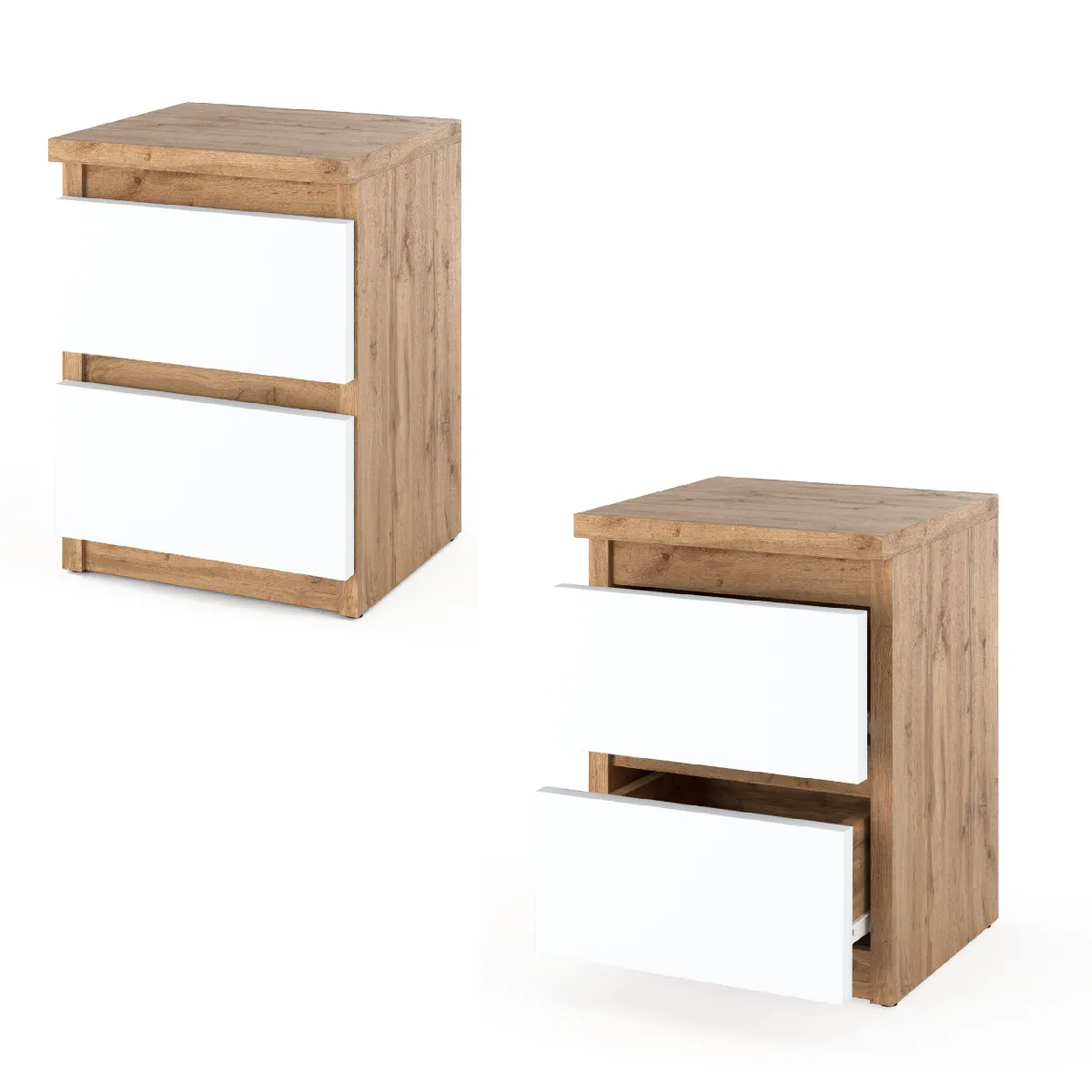 Other Brands Table de Chevet 2 Tiroirs - Blanc/Wotan