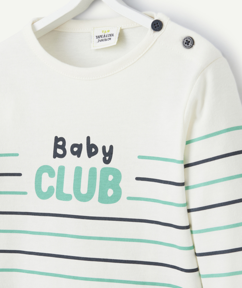 T-SHIRT BÉBÉ GARÇON EN COTON BIO IMPRIMÉ À RAYURES AVEC MESSAGE