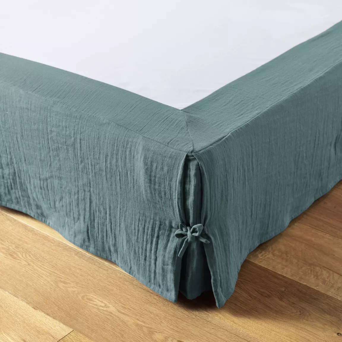 Cache-sommier Gaze de coton (160 x 200 cm Gaïa Bleu canard