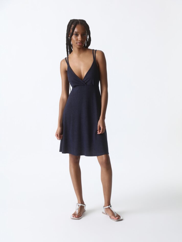 Vestido de alças finas com decote cruzado - Azul Marinho Escuro