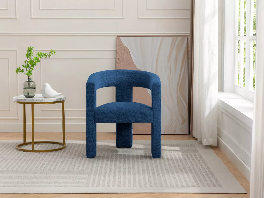 Fauteuil en tissu texturé bleu FAVINA