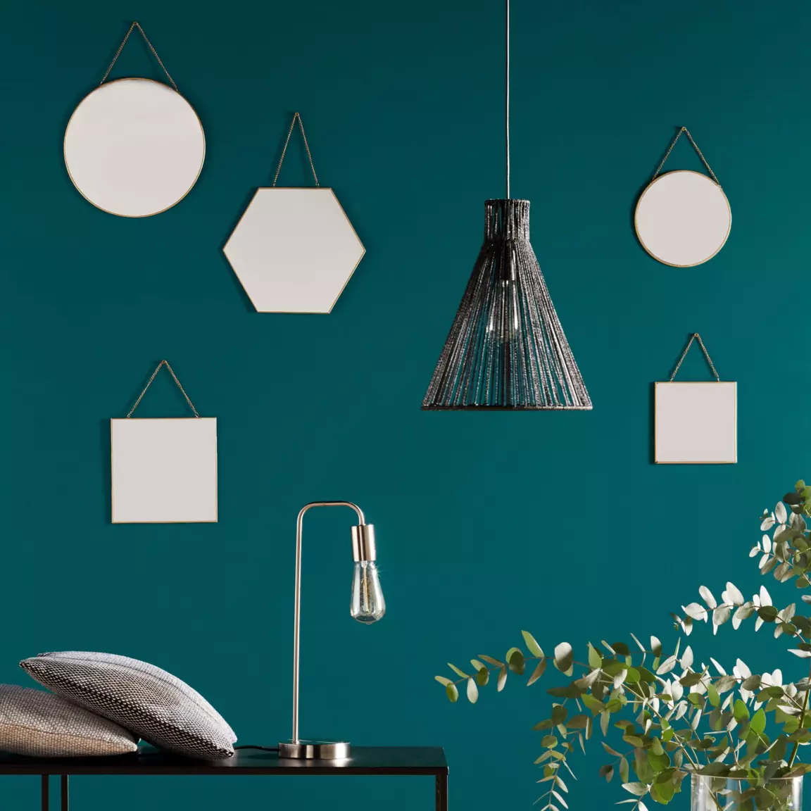Lot de 3 miroirs en métal (H26 cm) Hexagonal Noir