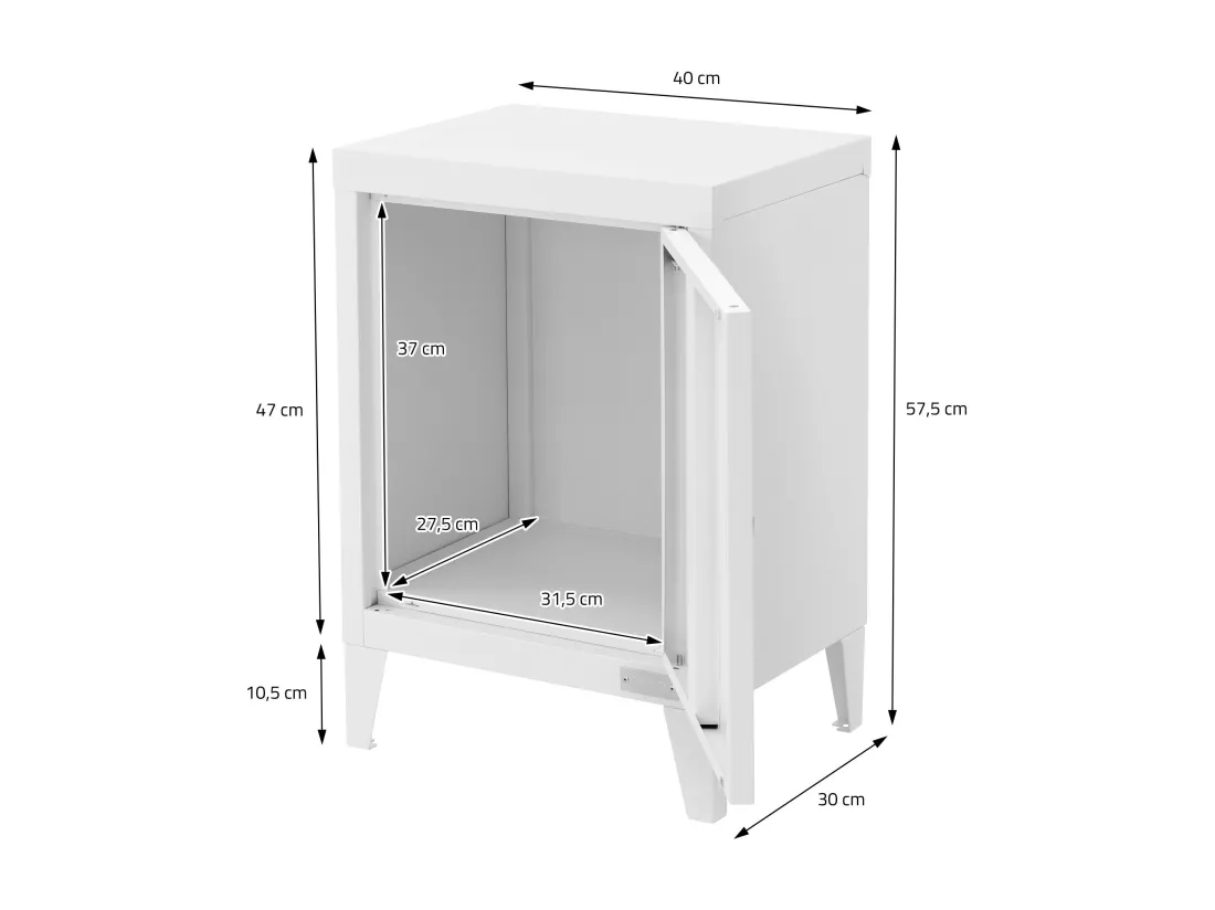 Lot de 2x armoire de classement blanc en acier 40x30x57,5 cm table de chevet