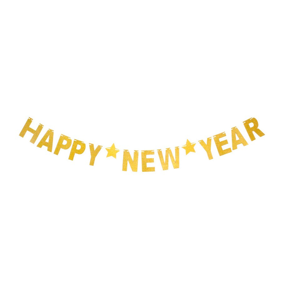 (2m) Happy New Year Girlande Silvester Party Deko Glitzer Accessoire Banner - Gold