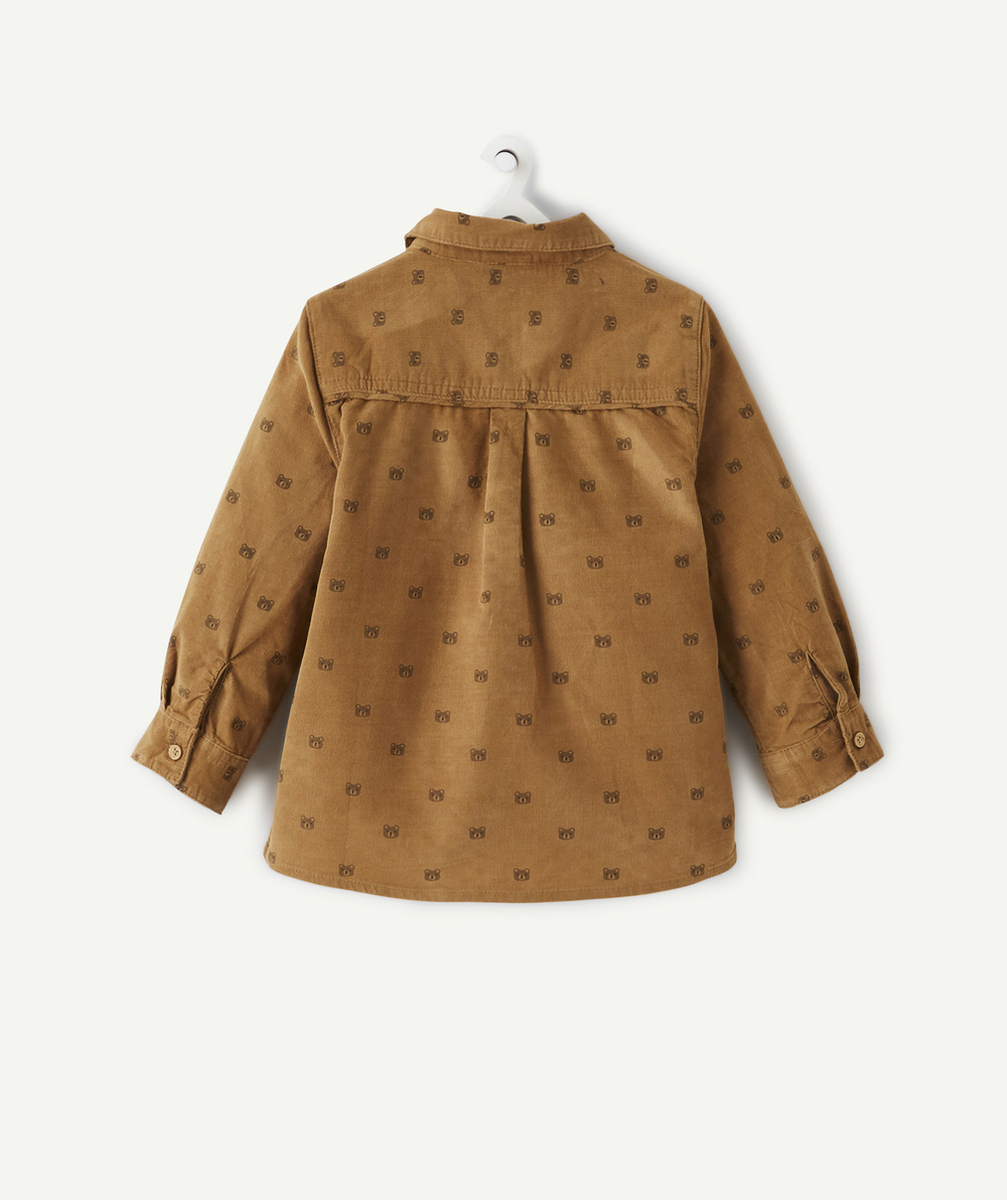 CHEMISE BÉBÉ GARÇON EN VELOURS CÔTELÉ MARRON AUX MOTIFS OURS