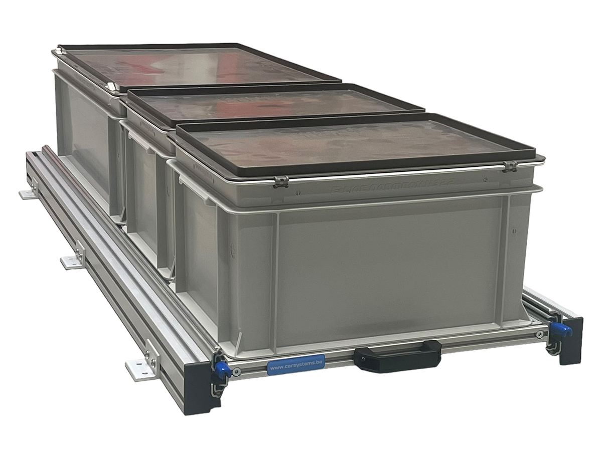 Aluminium schuifframe 120x40 cm met 3 bakken en deksel