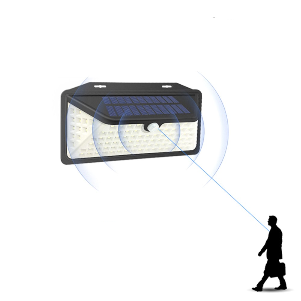 102 LED's Solar Outdoor Lampe Garten Wandleuchte Aussen Beleuchtung mit Infrarot Sensor (IP65) - Schwarz