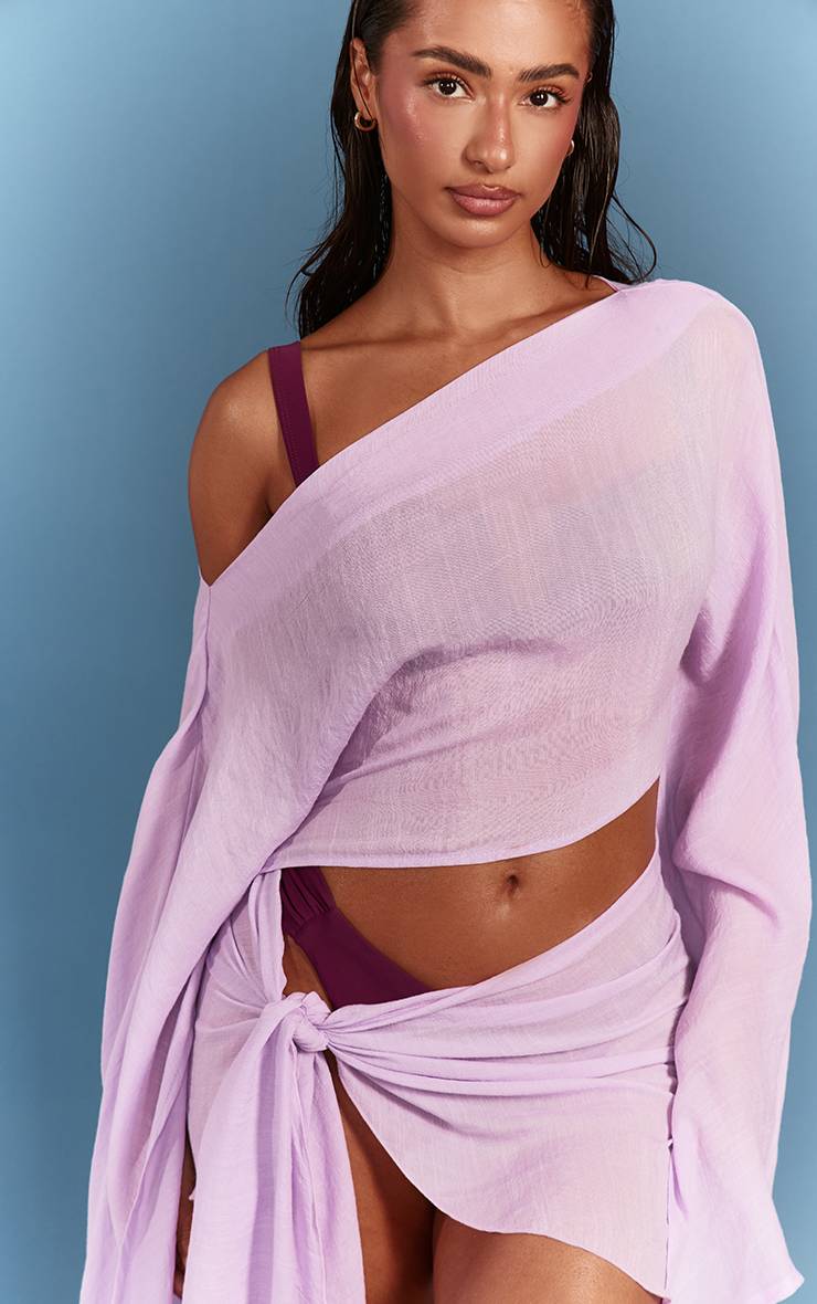 Lilas Haut À Épaule Drapée Aspect Lin
