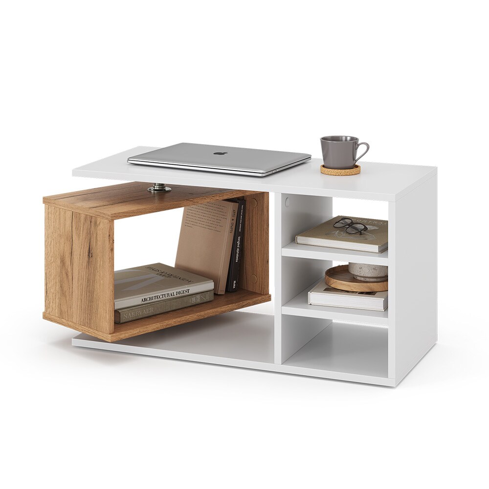 Vicco Couchtisch Rafi, 88x40x35cm, Weiß, Wohnzimmertisch mit drehbahrem Fach