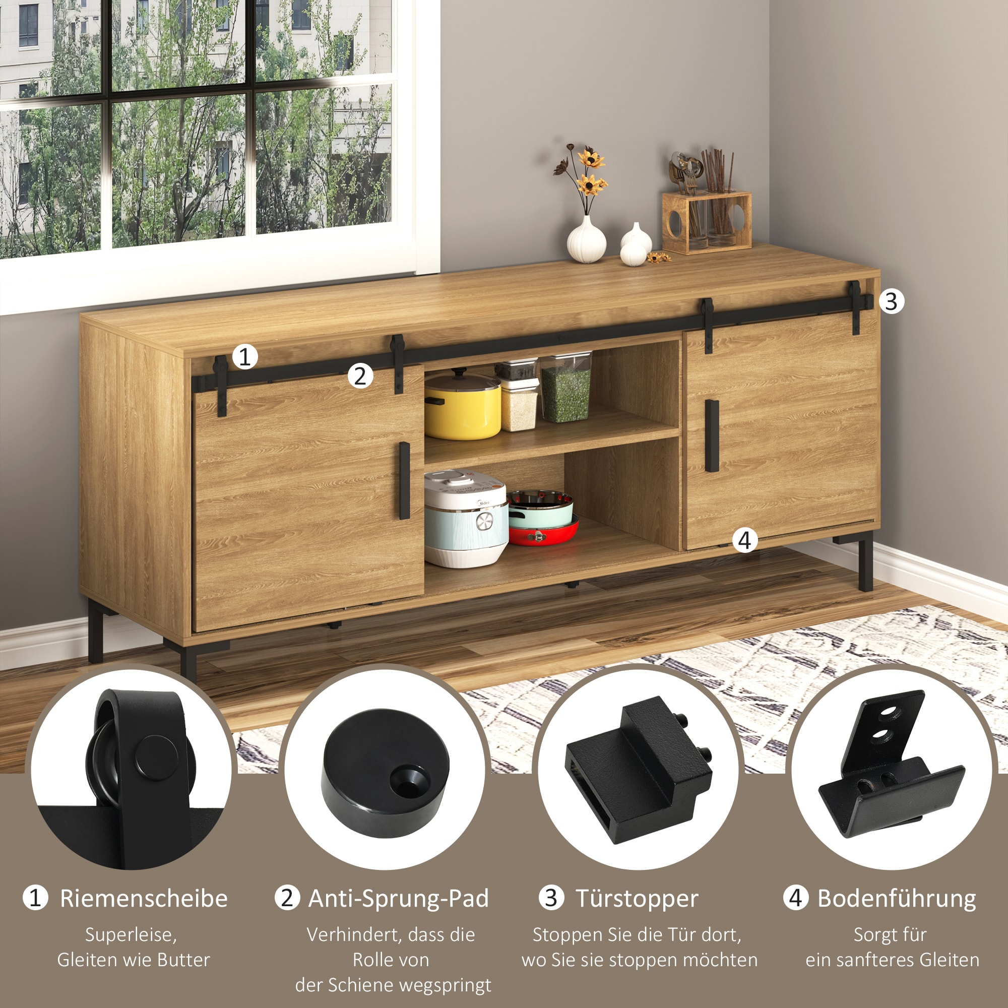 HOMCOM Schiebetürsystem Geeignet für Schrank, TV-Stände und mehr, Schiebetür-Kit, Geeignet für verschiedene Türpaneele Schwarz 183 x 0,6 x 18 cm (BxTxH)