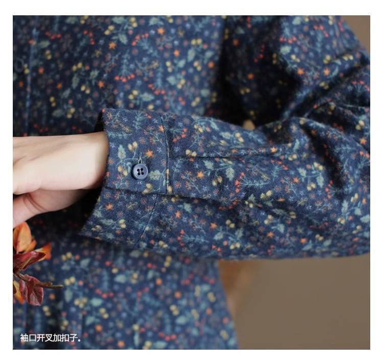 Lewwe - Lange mouwen Peter Pan kraag A-lijn midi-jurk met bloemenprint