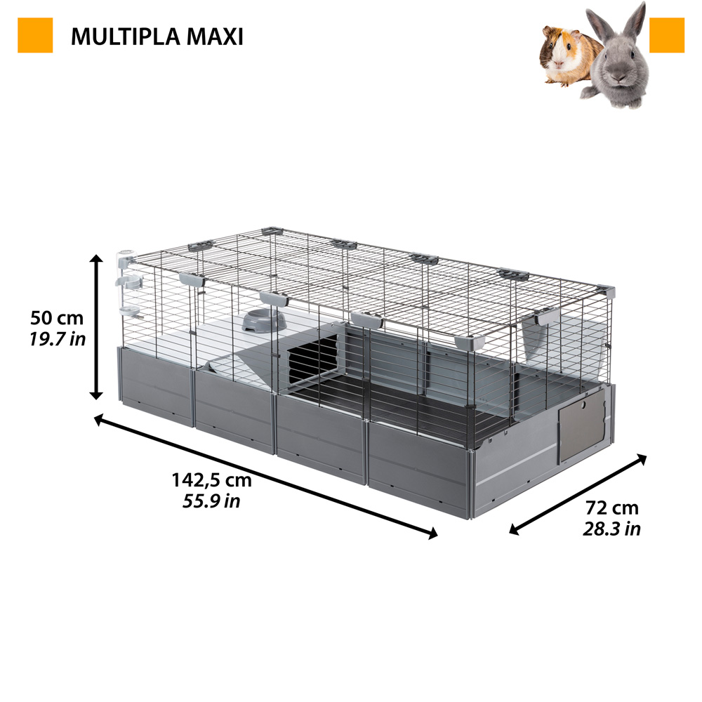Cage modulable pour lapins cochons d'inde multipla maxi, en grillage métallique et plastique recyclé, avec accessoires