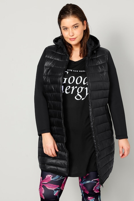 Steppjacke, Straight Fit, Strickärmel, Kapuze, Zipper, Langarm