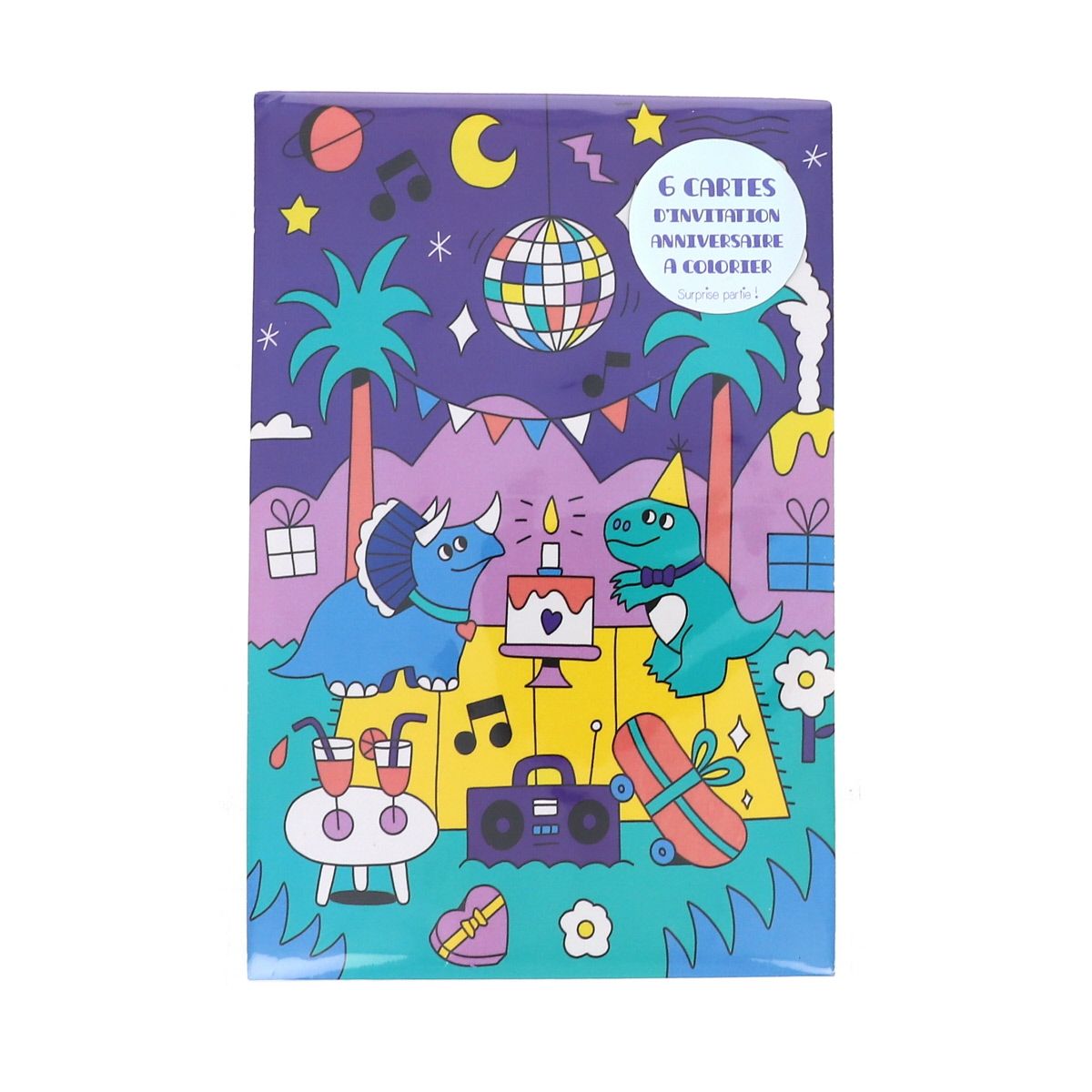 Lot de 6 cartes d'invitation anniversaire Dinosaures Surprise Partie !