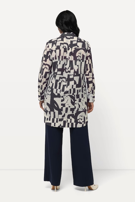 Longbluse, grafisches Design, Hemdkragen, Langarm