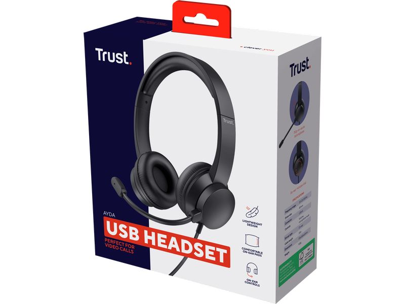 Trust Headset Ayda Leichtes On-Ear-USB-Headset mit weichen Ohrpolstern und verstellbarem Kopfbügel