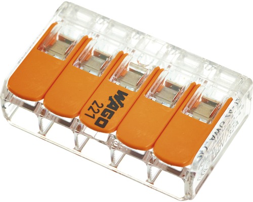 Wago 221-415 COMPACT-klemblok 4 mm² 5-aderig alle geleidertypen hefboomklem 25 stuks