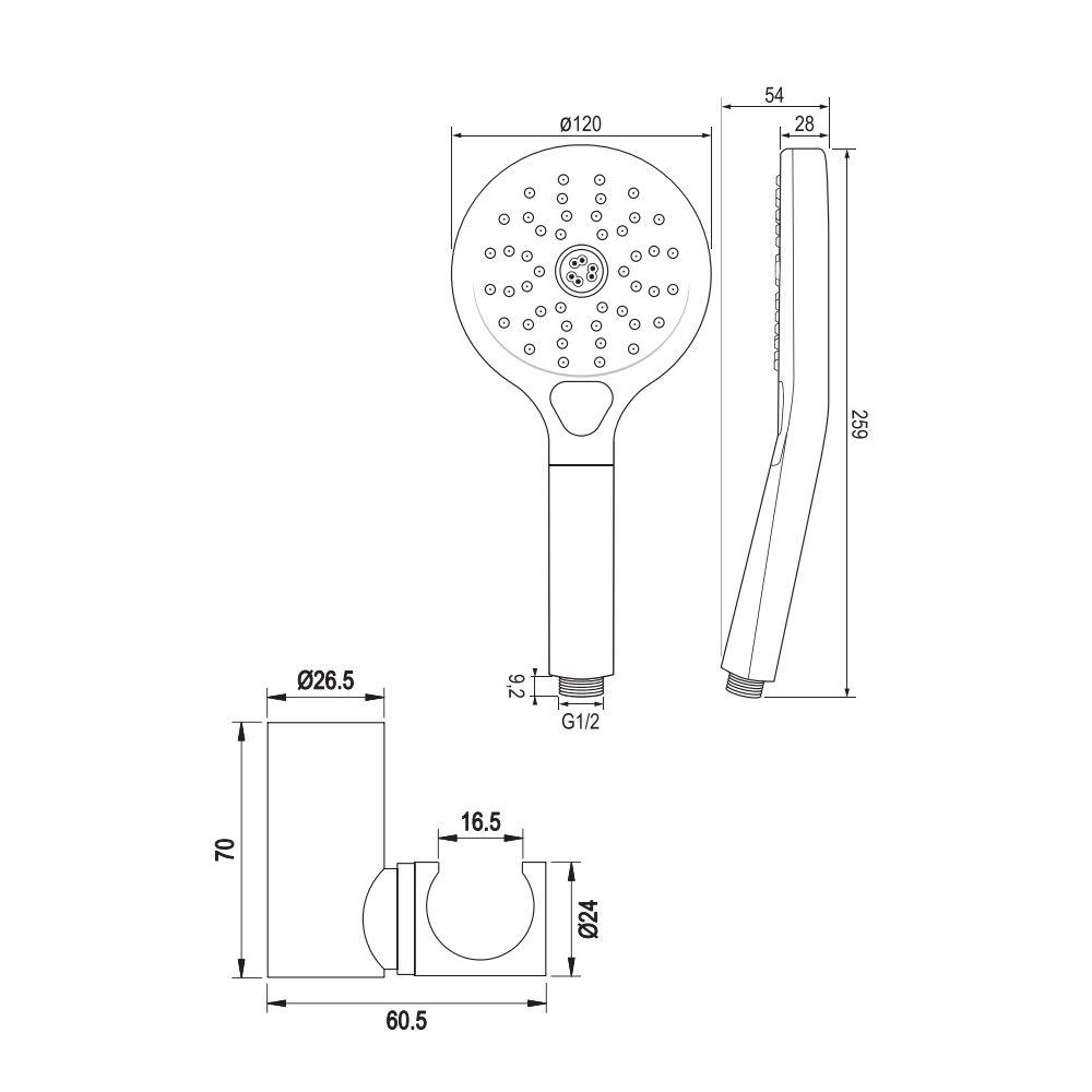 Brauer Brushed Carving thermostatische badkraan met wandhouder en 3 standen handdouche RVS geborsteld PVD