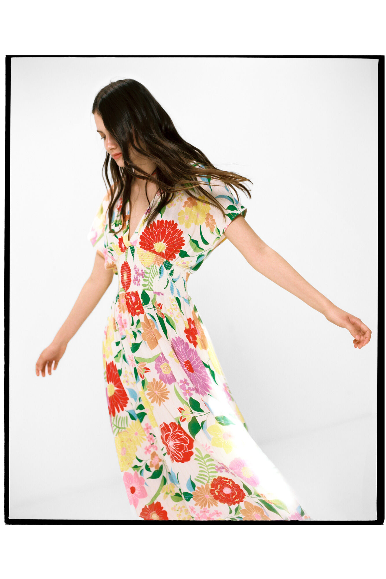 Vestido midi com estampa picot