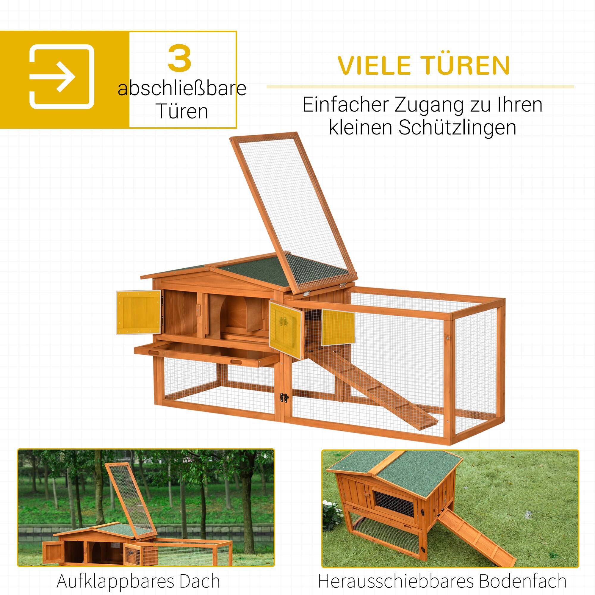 PawHut Kleintierstall mit Asphaltdach orange 156L x 58B x 68H cm