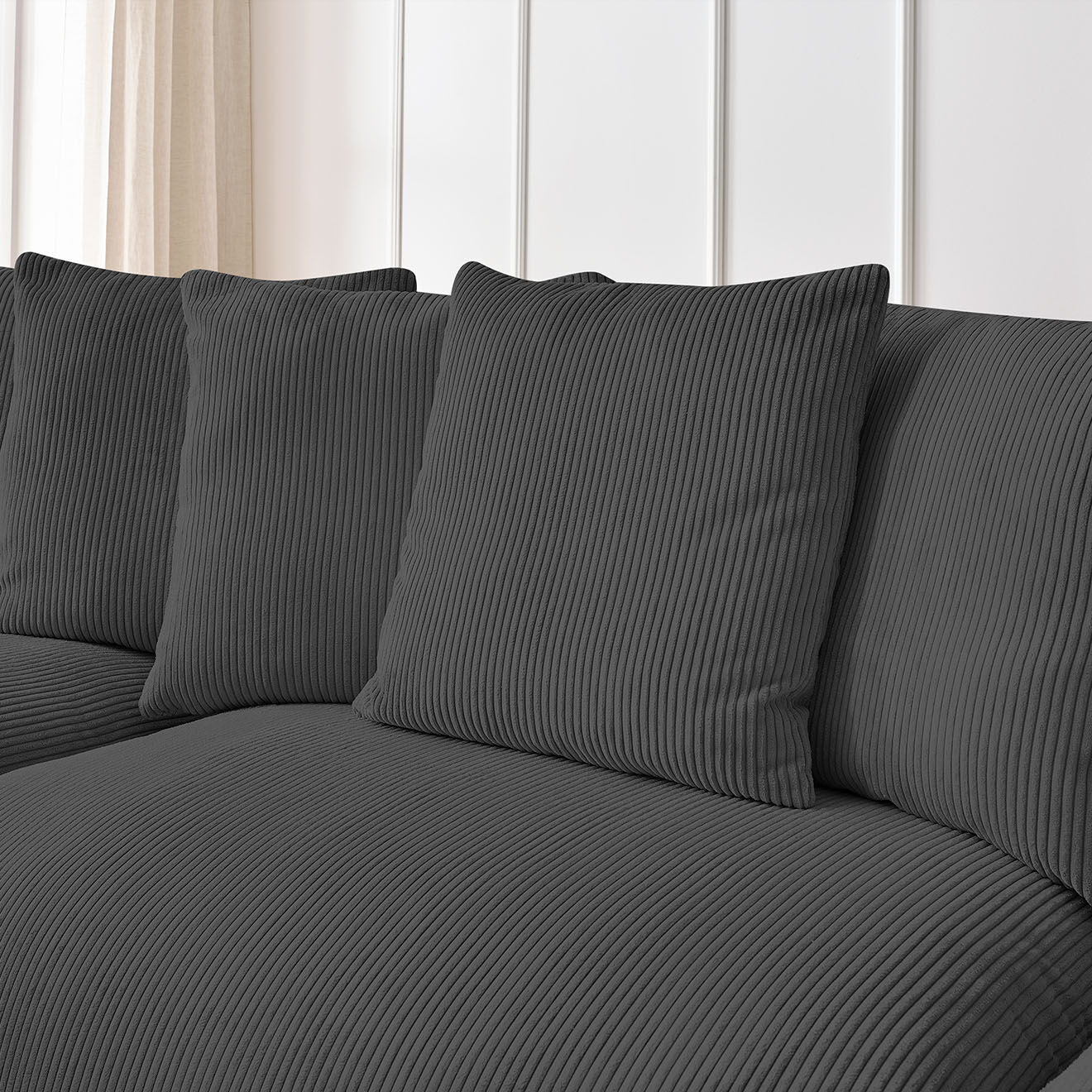 Bobochic Canapé panoramique fixe ultra moelleux voltaire velours côtelé gris foncé - 420x174x75 cm