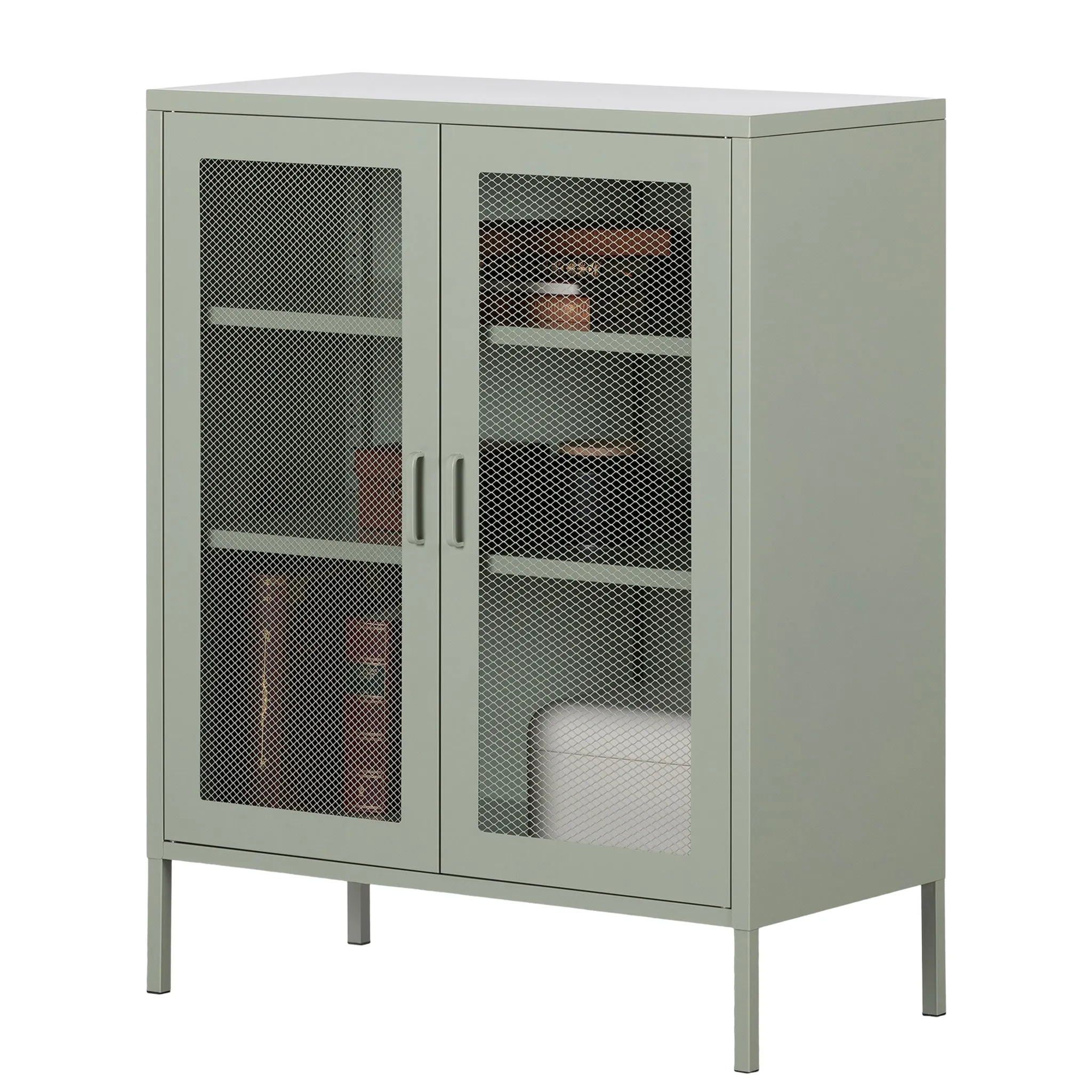 South Shore Meuble de Rangement avec Portes Grillagées en Métal Crea - Vert Sauge