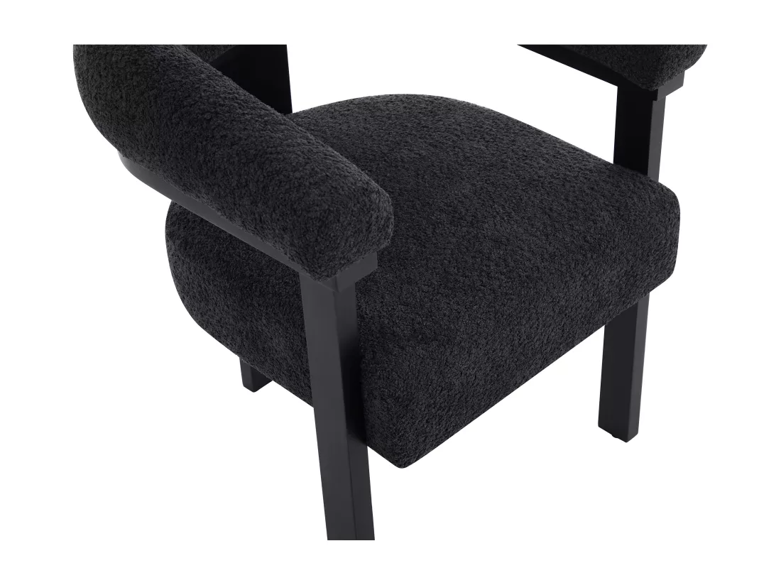 Chaise avec accoudoirs en tissu bouclette et bois d'hévéa - Noir - LIVELIA de Pascal MORABITO