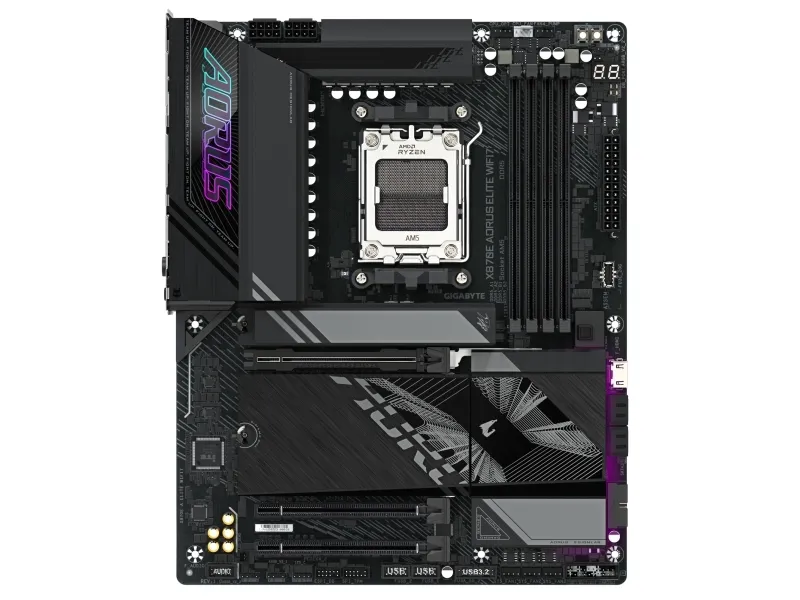 AORUS X870E ELITE WIFI7 - Bundkort - ATX - Socket AM5 - AMD X870E Chipset - USB-C 3.2 Gen 2x2, USB4, USB 3.2 Gen 1, USB 3.2 Gen 2 - 2.5 Gigabit LAN, Bluetooth, Wi-Fi 7 - onboard grafik (CPU påkrævet) - HD Audio (8-kanaler)