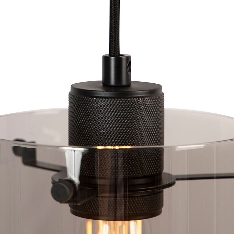 Design hanglamp zwart met smoke glas 3-lichts - Dome