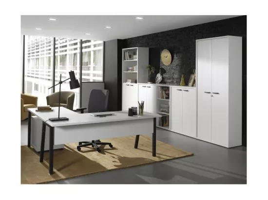 Rangement Bureau – Meuble 2 Portes Blanc Mat – Collection SOON – Meublorama