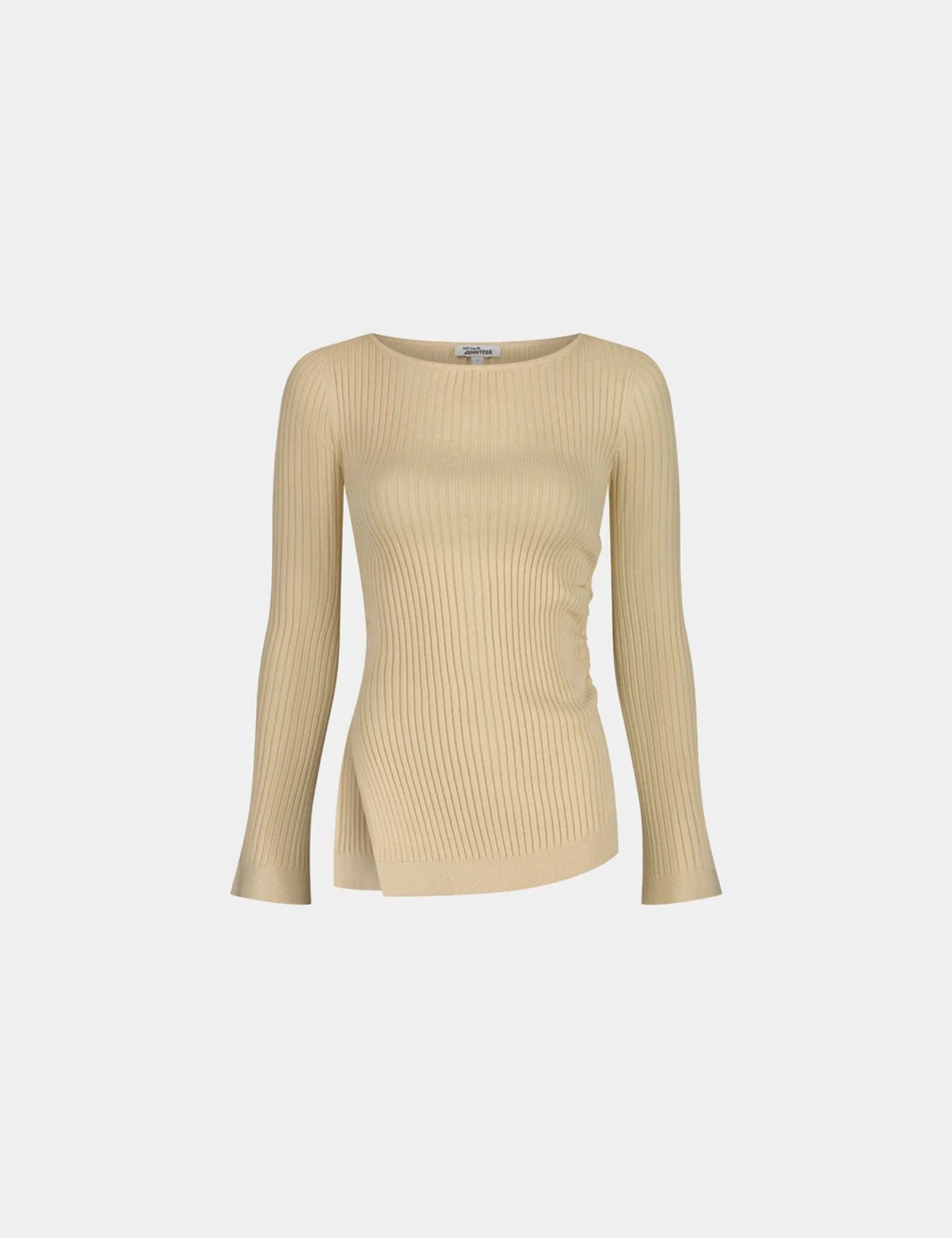 Pull côtelé à fronces beige clair