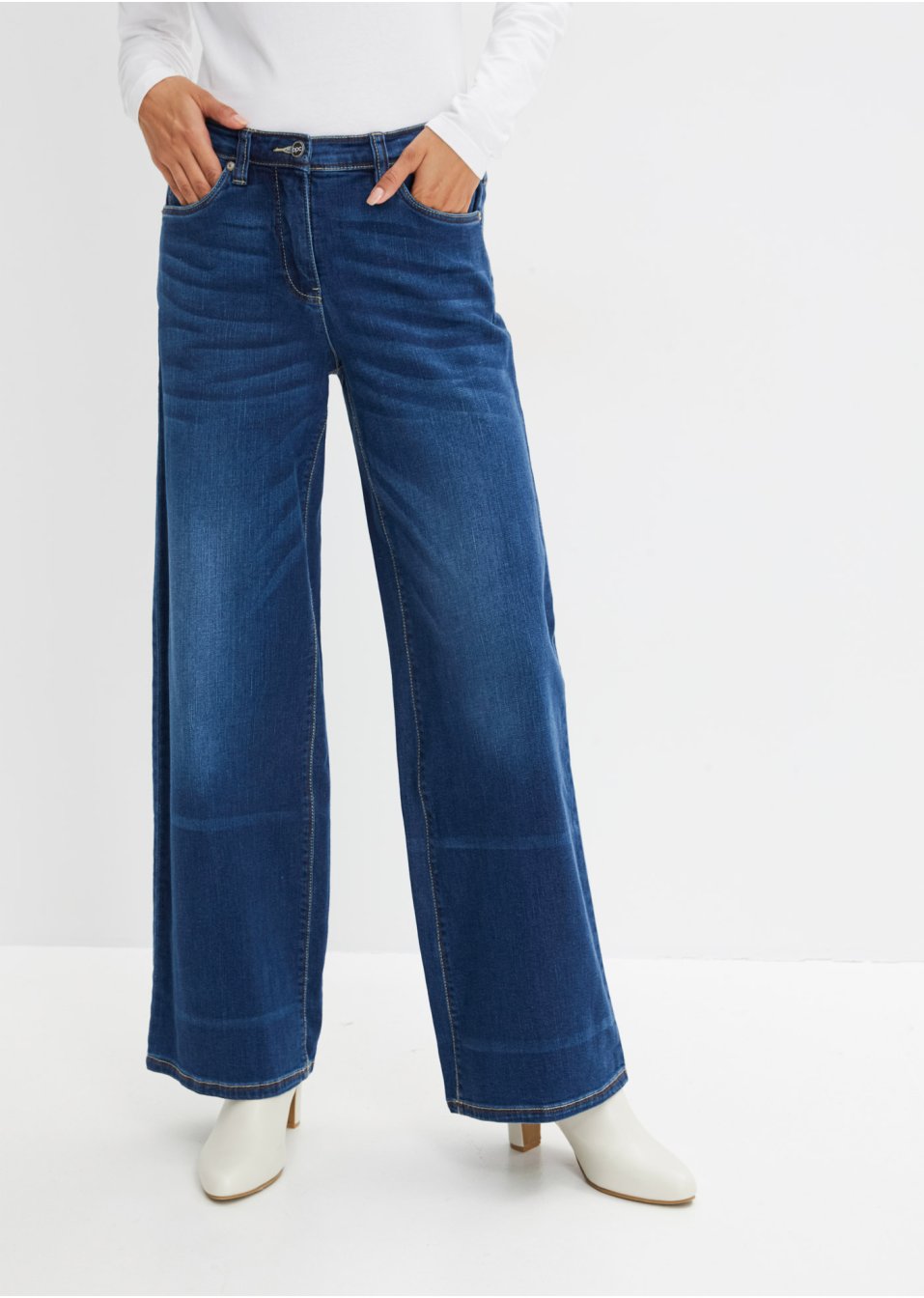 Jean extensible avec taille confortable, jambes extra larges