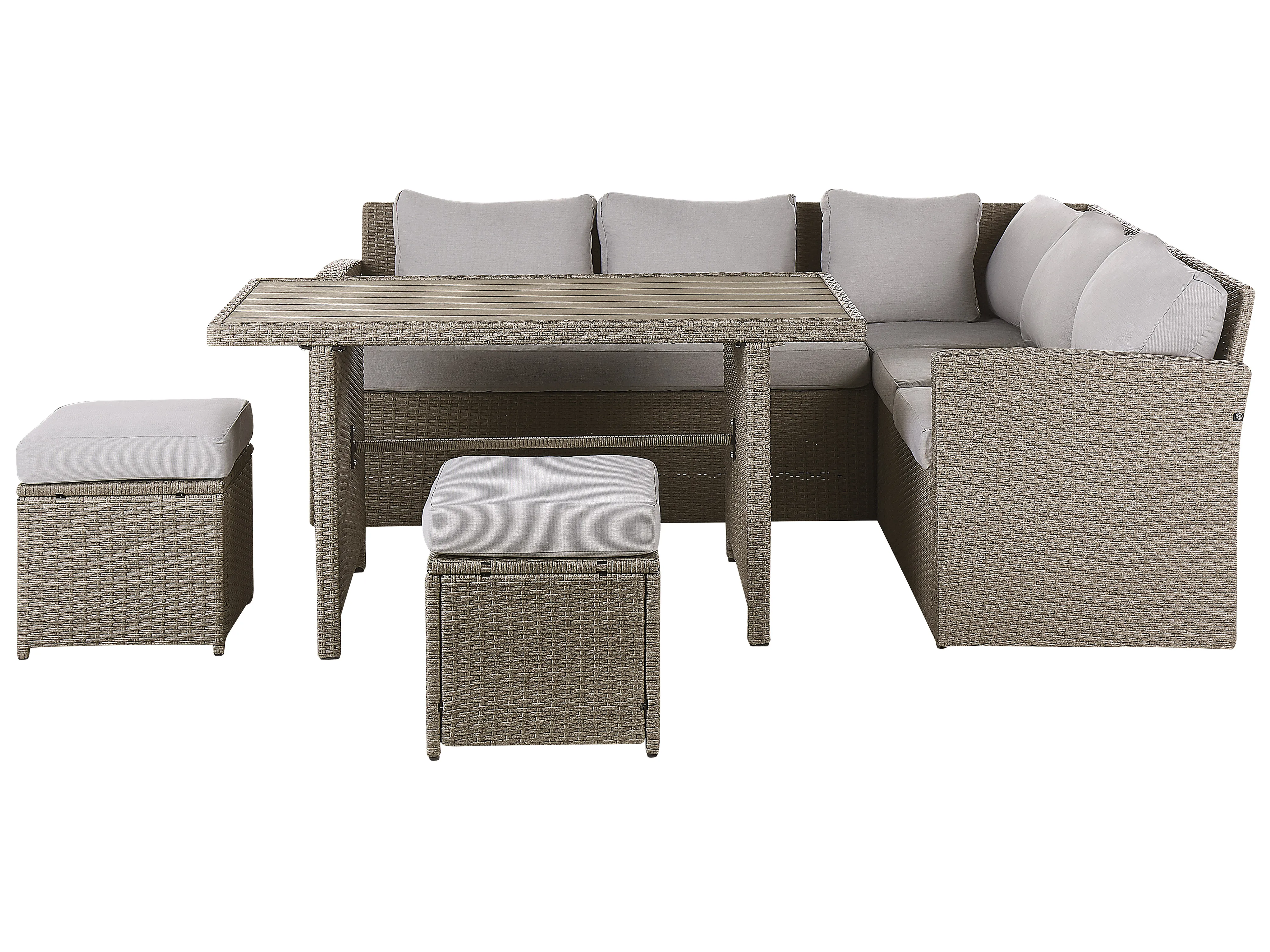 Loungeset met tafel en ottomaan 5-zits BARDI met kussens PE rotan Taupe