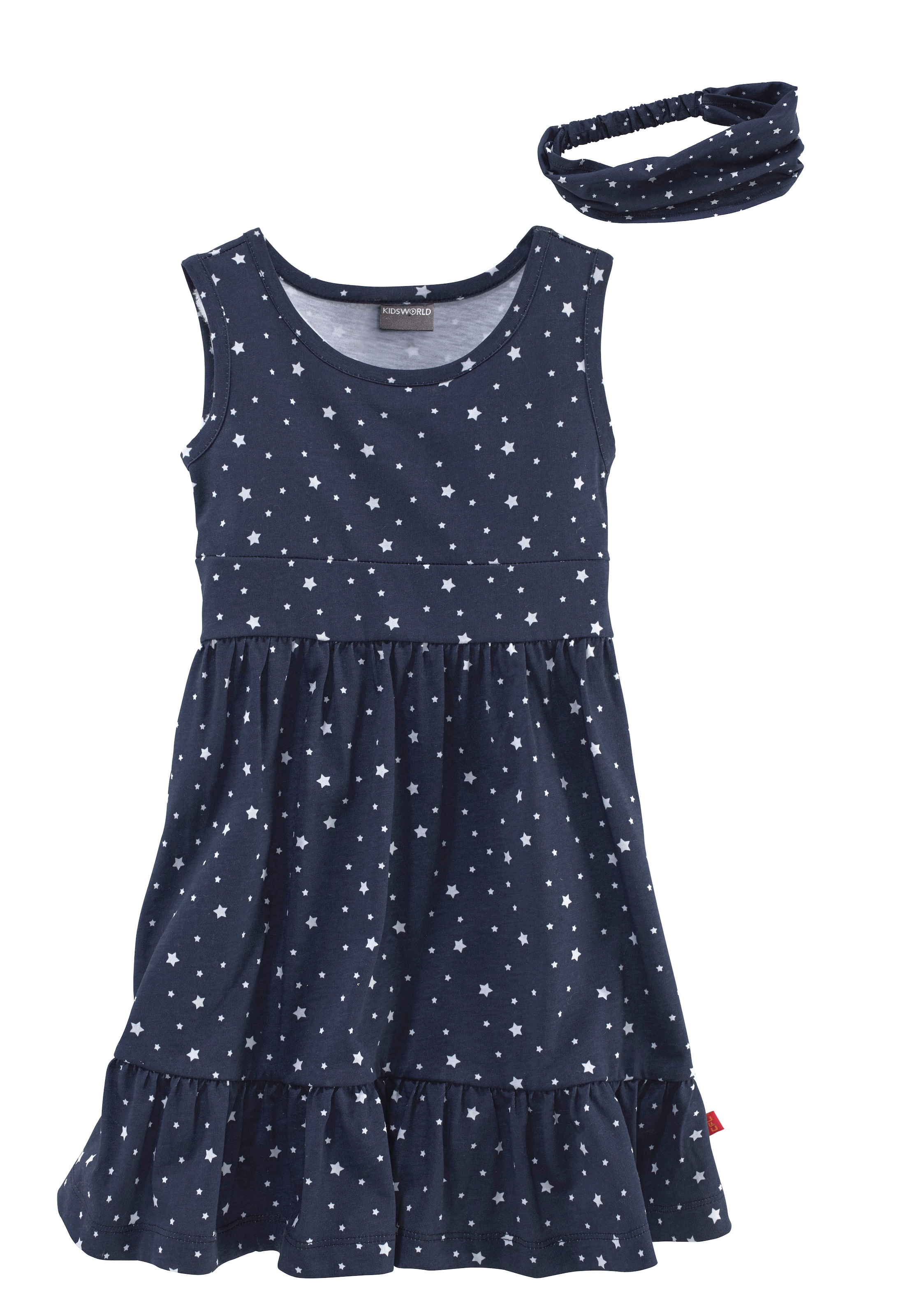 KIDSWORLD Jerseykleid »2tlg. Shirtkleid + Haarband im niedlichen Sternen-Allover« Set, 2, 2 Stk. tlg. festliche Anlässe,  knielang,  verspielter Stil,  aus Baumwolle
