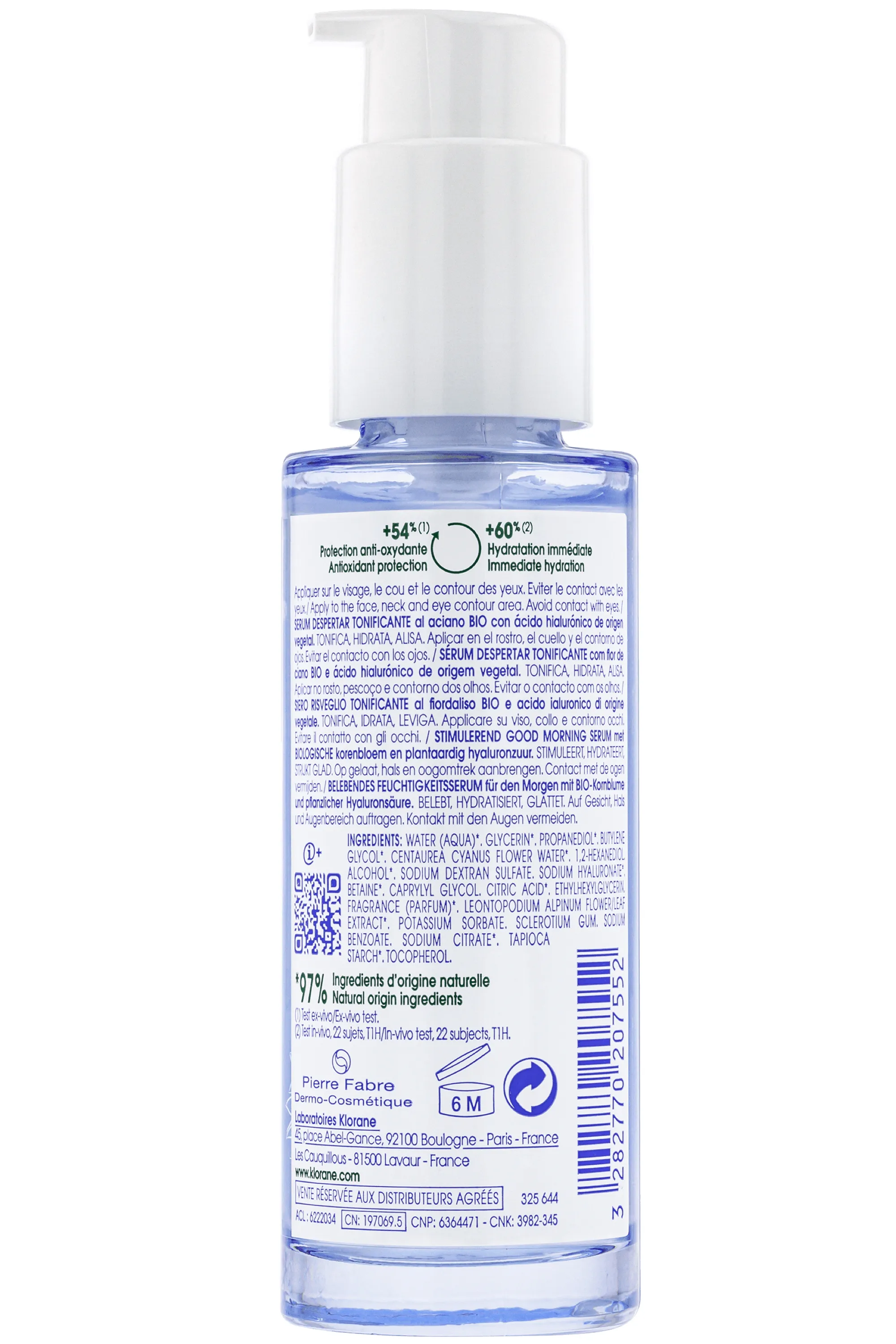 Klorane Sérum réveil tonique au Bleuet bio et acide hyaluronique-50 ml