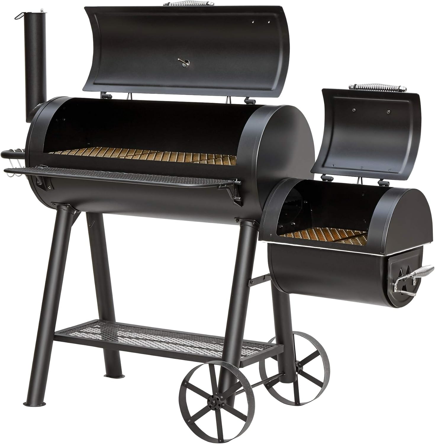 Holzkohlegrill Buffalo von EL Fuego® Grill Smoker BBQ Grillwagen Barbecue, mit Thermometer, Seperate Feuerkammer, mit regulierbarem Kamin, AY 568