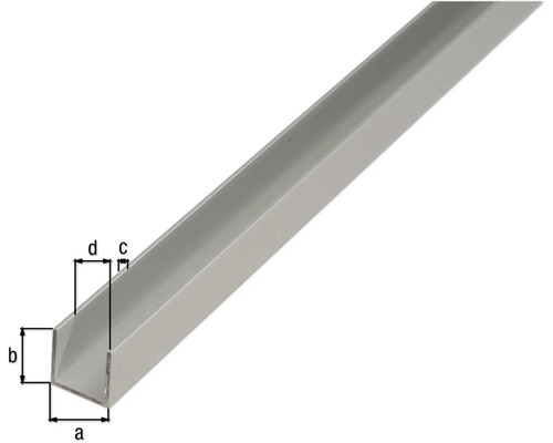 U-profiel aluminium zilver geanodiseerd 20x20x1,5 mm, 2,6 m