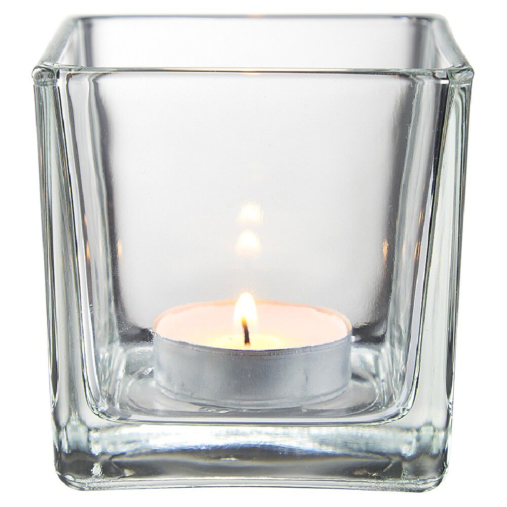 Photophore carré en verre transparent
