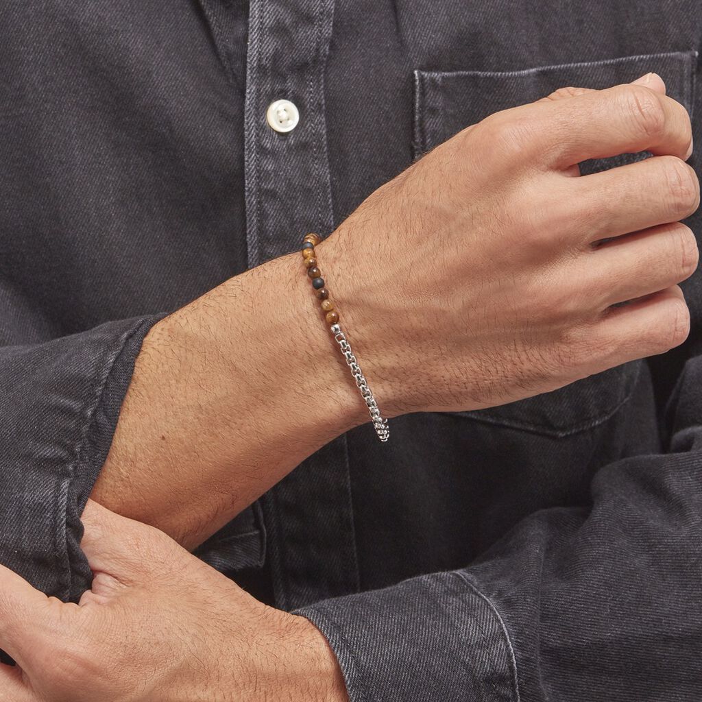 Bracelet Acier Blanc Christiano œil De Tigre Onyx