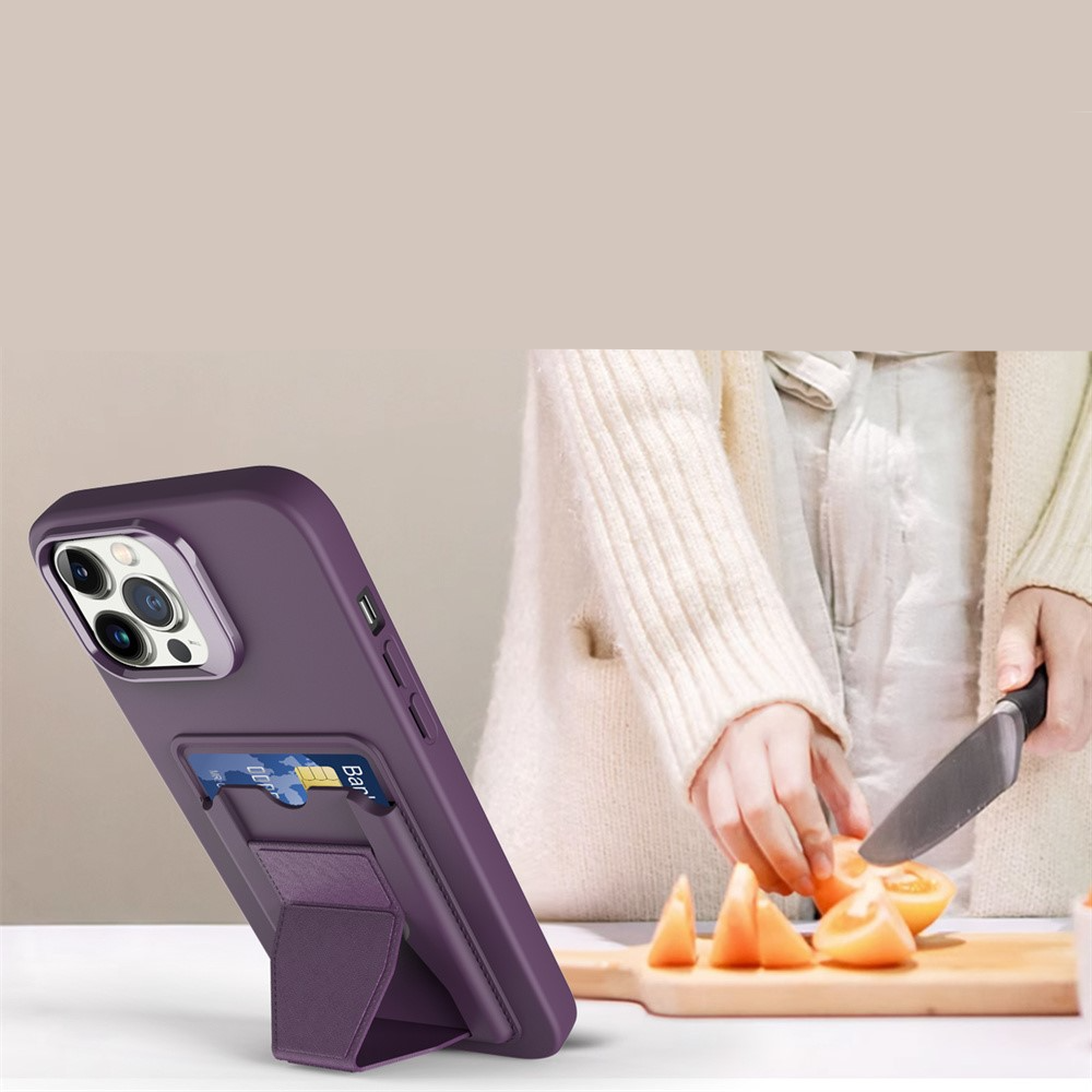iPhone 15 Pro Gummi Hülle mit Kartenfach   Kickstand Aufsteller - Violett