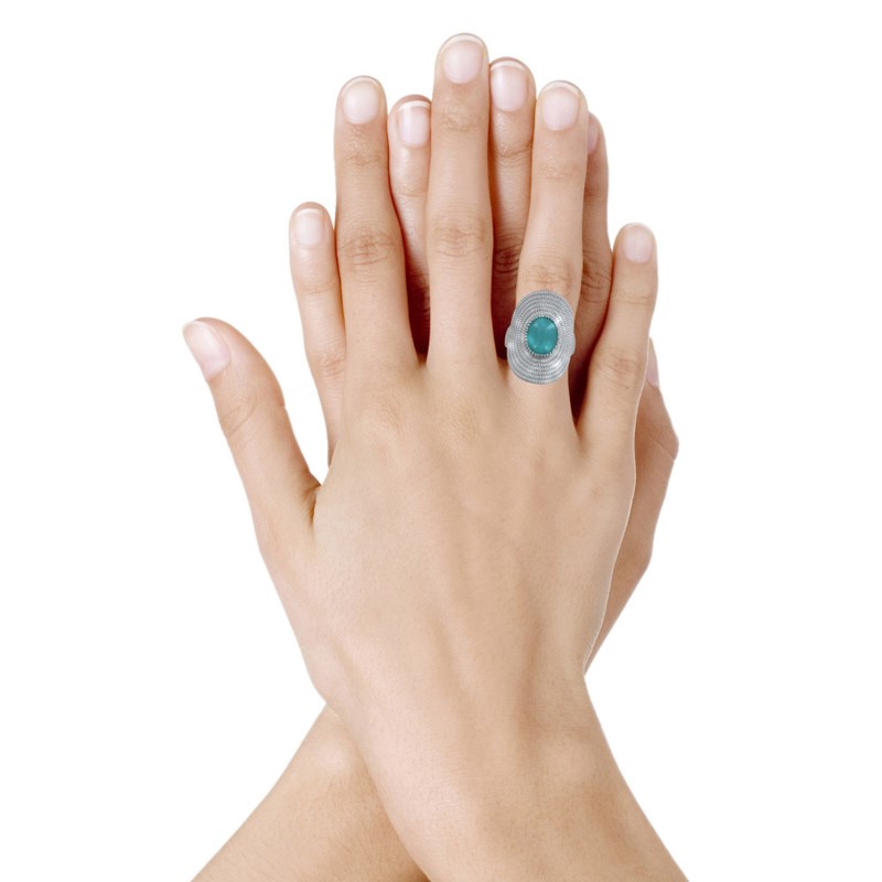 Bague Argent Rhodié Ovale Torsadé et sa Pierre Couleur Amazonite