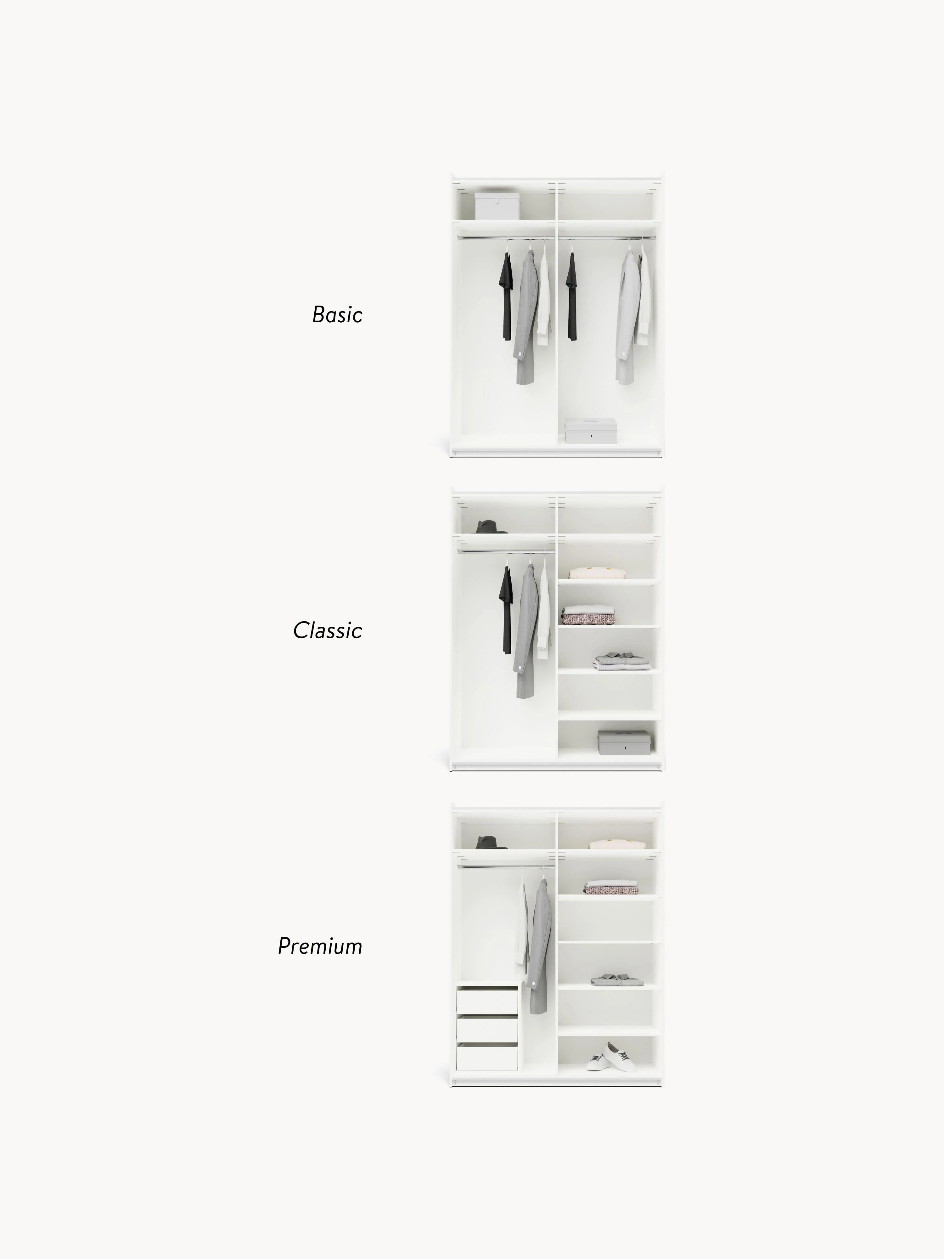 Modulaire schuifdeurkast Simone, 150 cm breed, diverse varianten
